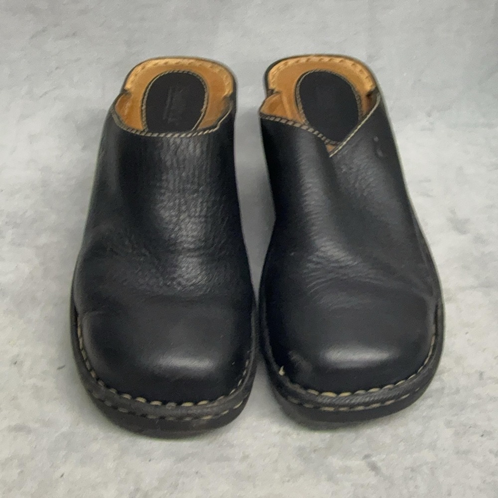 Born Shoes Womens Size 10 42 Black Leather Wedge Mules Slip On Comfort Casual - Picture 11 of 12